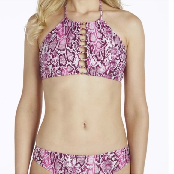 Bebe Pink Snake Print Halter Bikini Swim Set - Picture 10 of 12